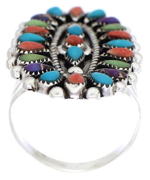 Multicolor Southwest Needlepoint Silver Ring Size 6-3/4 YX35198